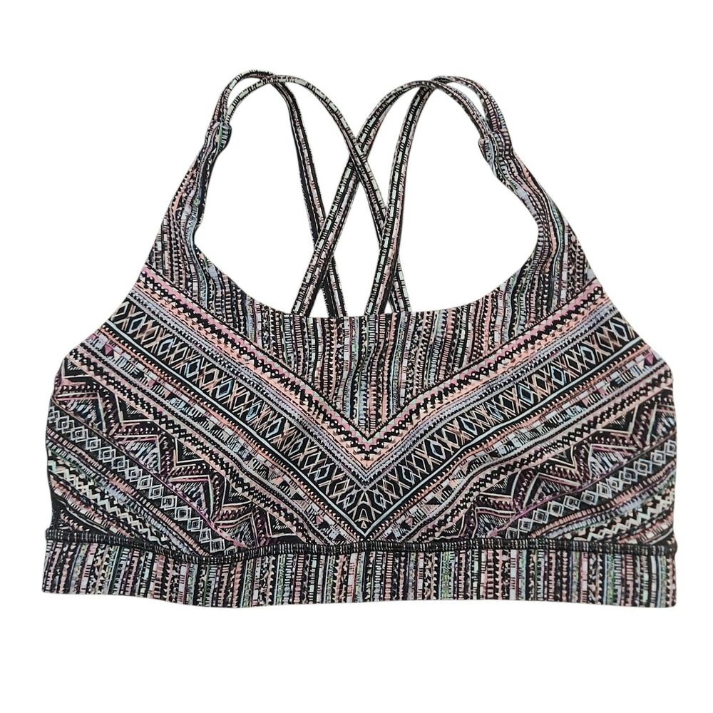 Lululemon Tribal Pace Energy Bra Womens 8 Pink Strappy Wireless Athleisure Gym